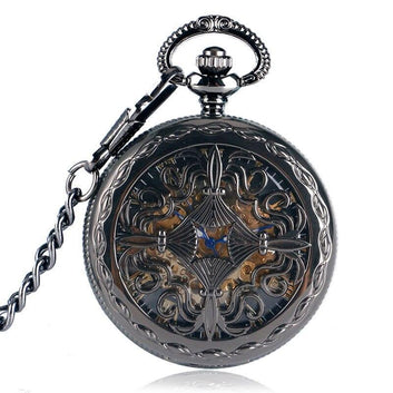 Black Automatic Half Hunter Pocket Watch - Gothic II - Pocket Watch Net
