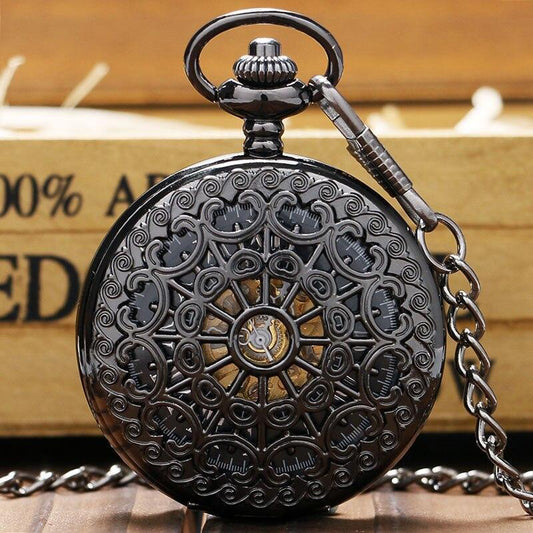 Black Mechanical Half Hunter Pocket Watch  - Basilica - Pocket Watch Net