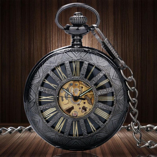 Black Mechanical Half Hunter Pocket Watch - Cathedral - Pocket Watch Net