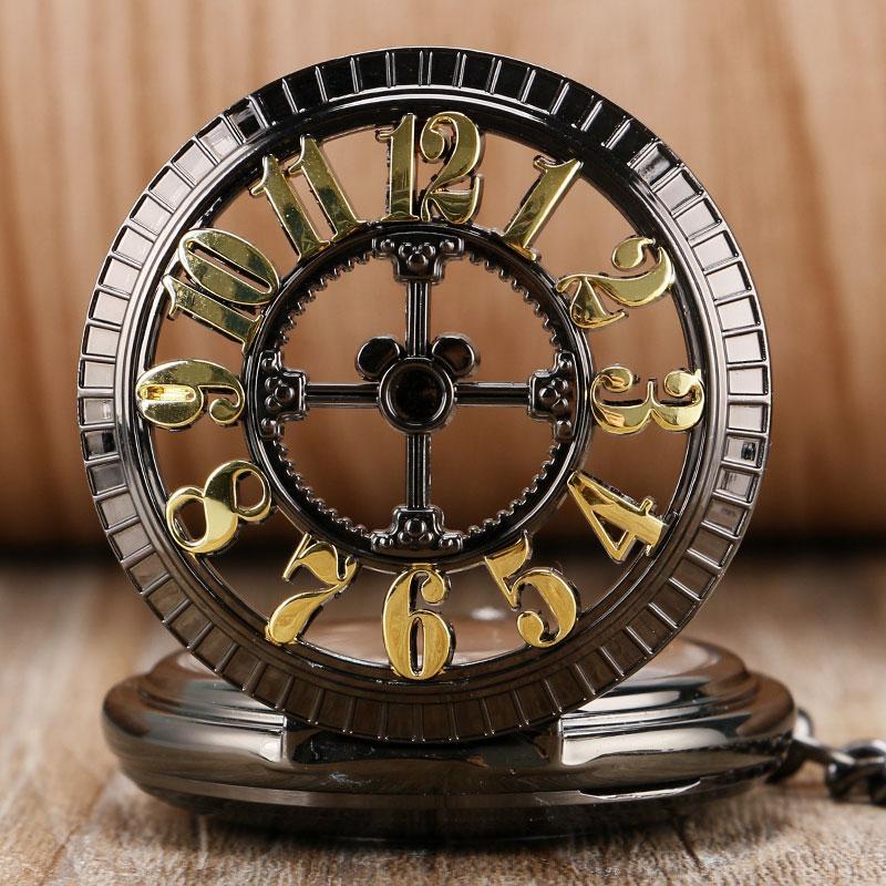 Black Steampunk Automatic Pocket Watch -  Gothica - Pocket Watch Net