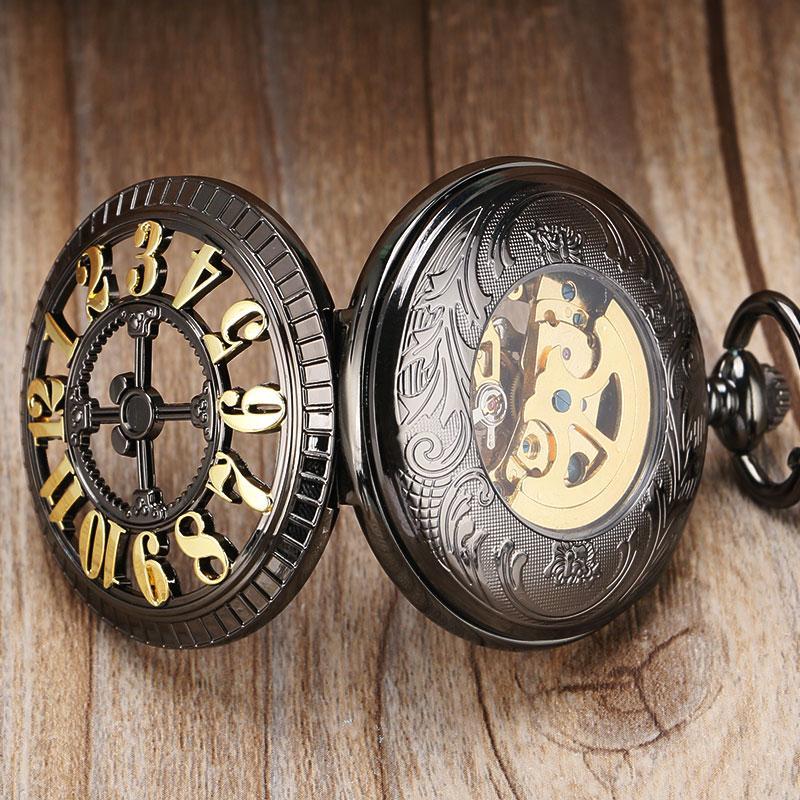 Black Steampunk Automatic Pocket Watch -  Gothica - Pocket Watch Net
