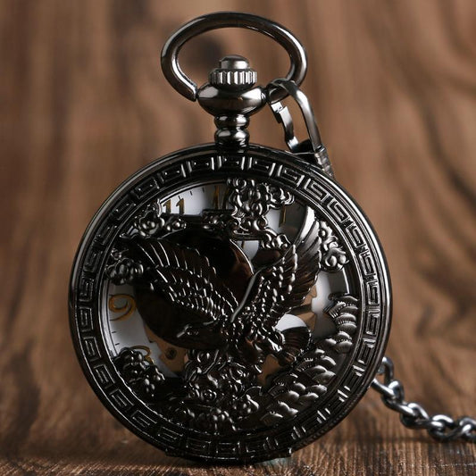 Black Steampunk Mechanical Pocket Watch - Royal Eagle