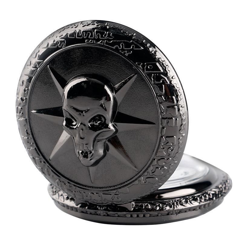 Black Steampunk Quartz Full Hunter Pocket Watch - Skull Star - Pocket Watch Net