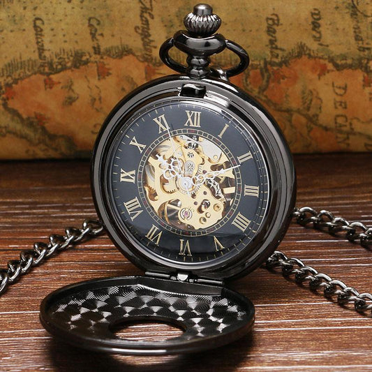 Black Vintage Mechanical Pocket Watch - Johnson's Classy