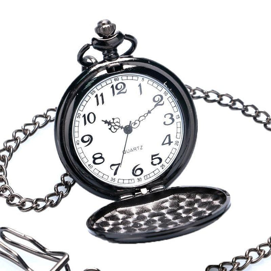 Black Vintage Quartz Full Hunter Pocket Watch - Flat Black - Pocket Watch Net