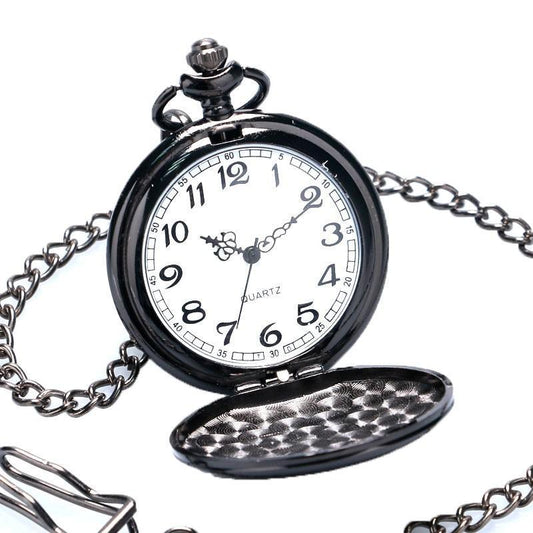 Black Vintage Quartz Full Hunter Pocket Watch - Flat Black