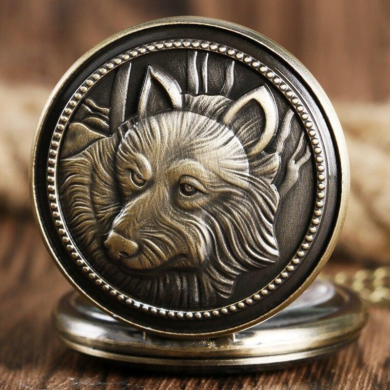 Bronze Quartz Full Hunter Pocket Watch American Wolf