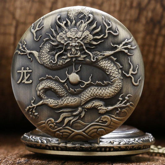 Bronze Quartz Full Hunter Pocket Watch - Original Dragon - Pocket Watch Net