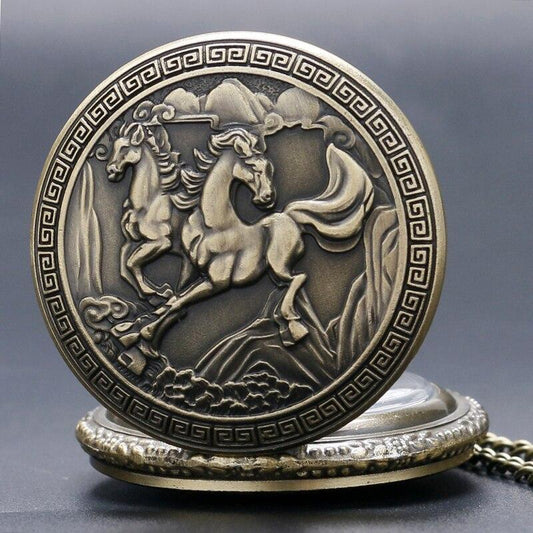 Bronze Quartz Full Hunter Pocket Watch - Pegasus - Pocket Watch Net
