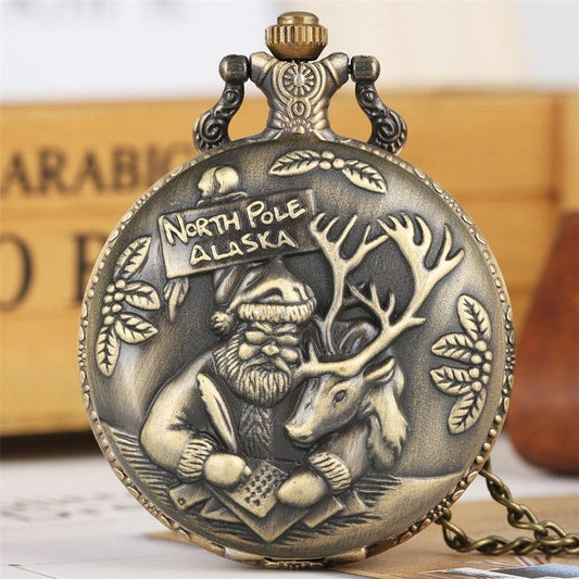 Bronze Quartz Full Hunter Pocket Watch - Santa Klaus - Pocket Watch Net