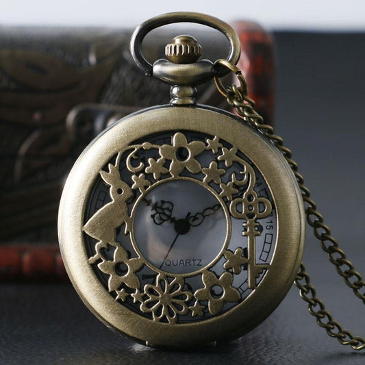 Bronze Quartz Half Hunter Pocket Watch - Alice's Rabbit