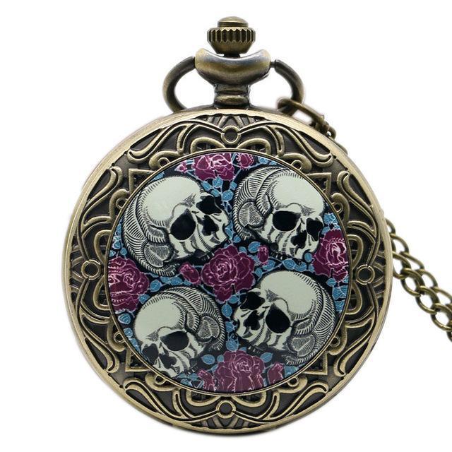 Bronze Steampunk Quart Full Hunter Pocket Watch - Murder & Skully - Pocket Watch Net