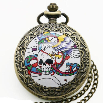 Bronze Steampunk Quart Full Hunter Pocket Watch - Murder & Skully - Pocket Watch Net