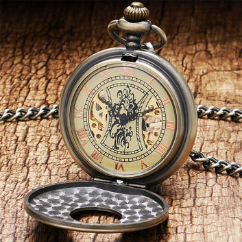 Bronze vintage Half Hunter Mechanical Pocket Watch - Mecha Peaky