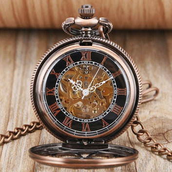 Copper Automatic Half Hunter Pocket Watch - Copper Flower