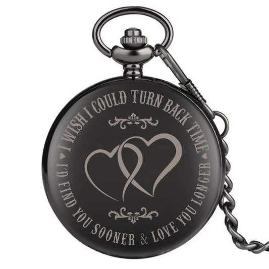 Engraving Full Hunter Quartz Pocket Watch - Black Flame - Pocket Watch Net