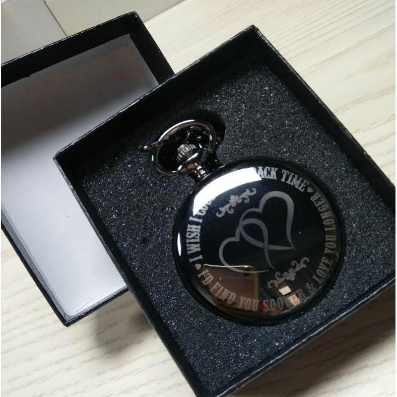 Engraving Full Hunter Quartz Pocket Watch - Black Flame - Pocket Watch Net