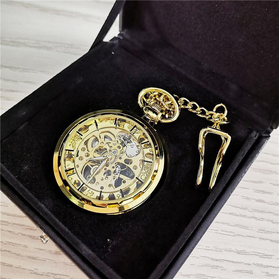 Gold Mechanical Skeleton Pocket Watch - Belphegor - Pocket Watch Net