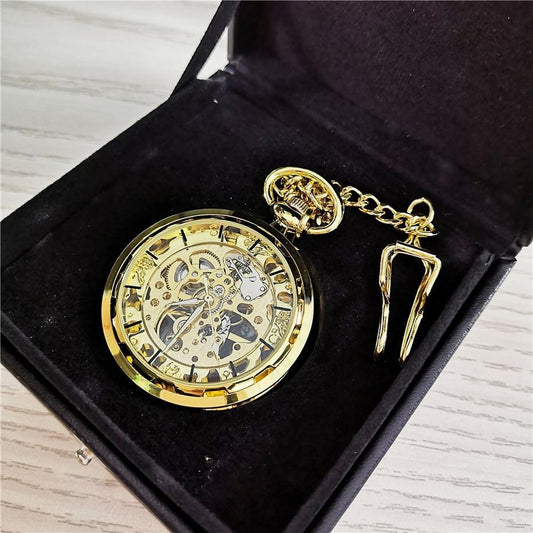 Gold Mechanical Skeleton Pocket Watch - Belphegor