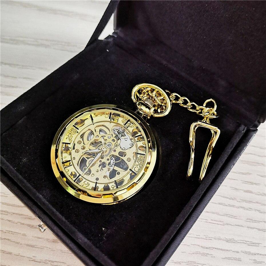 Gold Mechanical Skeleton Pocket Watch - Belphegor - Pocket Watch Net