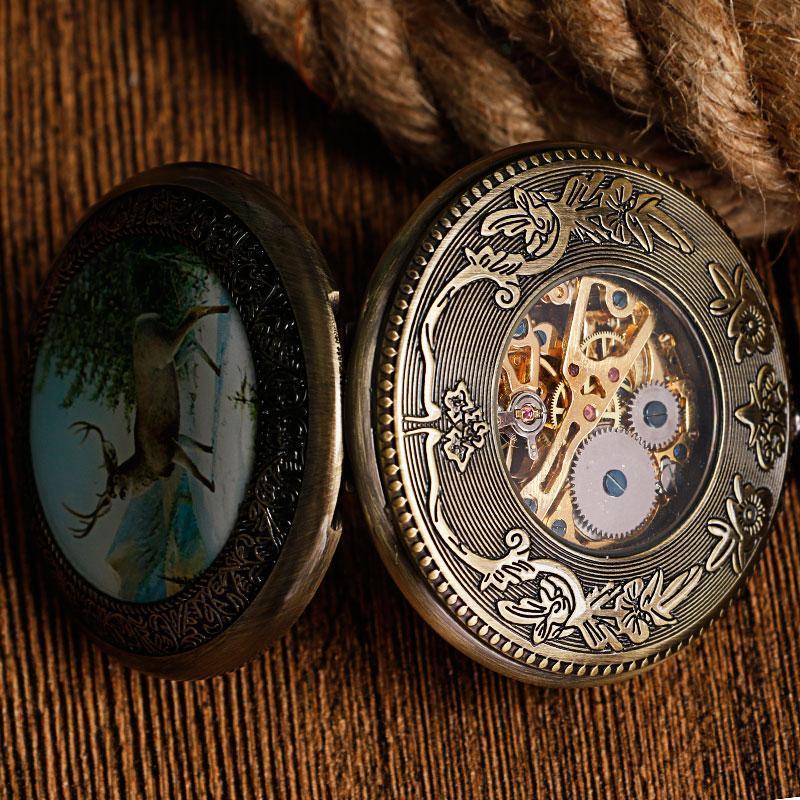 Mechanical Full Hunter Pocket Watch - Wooded Nature - Pocket Watch Net