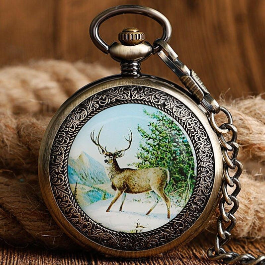 Mechanical Full Hunter Pocket Watch - Wooded Nature - Pocket Watch Net