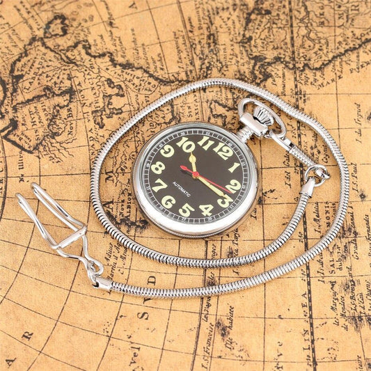 Men's Automatic Open Face Pocket Watch - Black Light - Pocket Watch Net