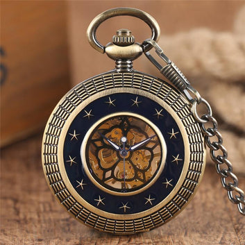 Men's Mechanical Half Hunter Pocket Watch - Golden Stars - Pocket Watch Net