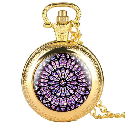 Modern Quartz Full Hunter Pocket Watch - Hypnotic Stained Glass - Pocket Watch Net