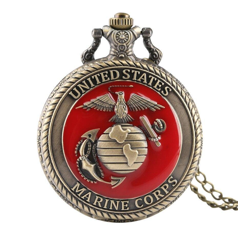 Modern Quartz Full Hunter Pocket Watch - Us Marines - Pocket Watch Net