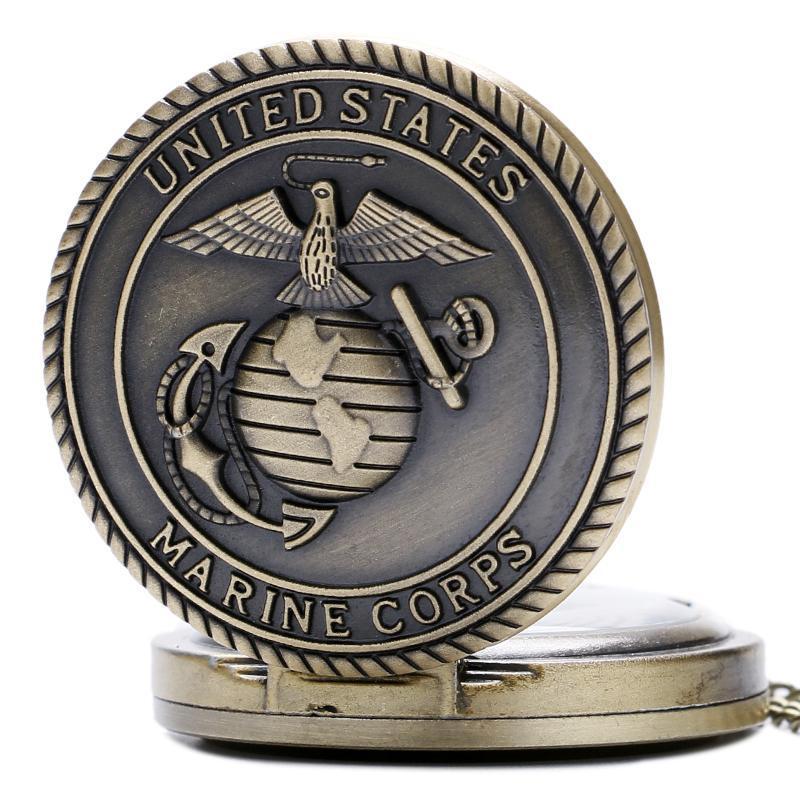 Modern Quartz Full Hunter Pocket Watch - Us Marines - Pocket Watch Net
