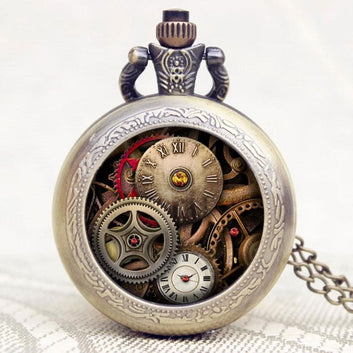 Modern Steampunk Quartz Full Hunter Pocket Watch - Gearpunk