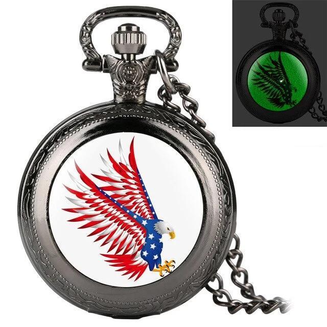 Quartz Full Hunter Pocket Watch - Phosphoric Eagle - Pocket Watch Net