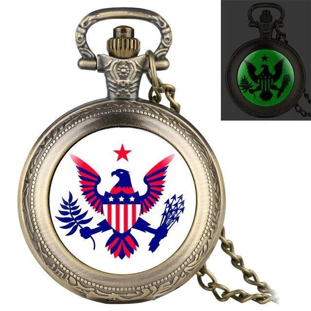 Quartz Full Hunter Pocket Watch - Phosphoric Eagle - Pocket Watch Net