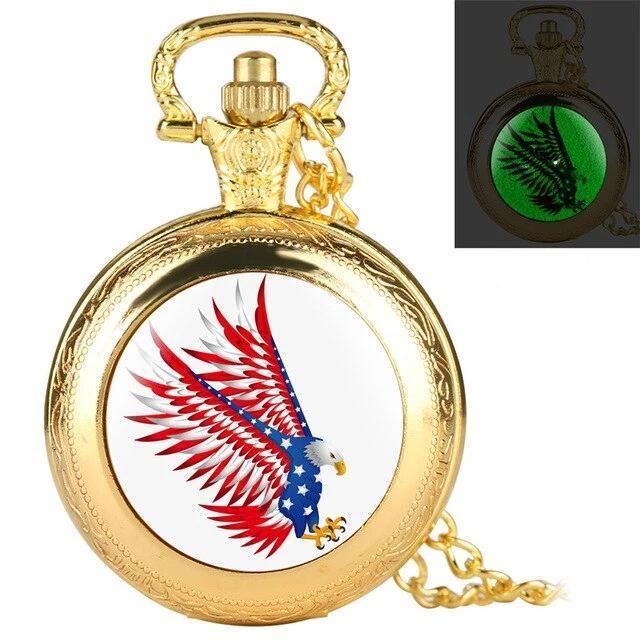 Quartz Full Hunter Pocket Watch - Phosphoric Eagle - Pocket Watch Net