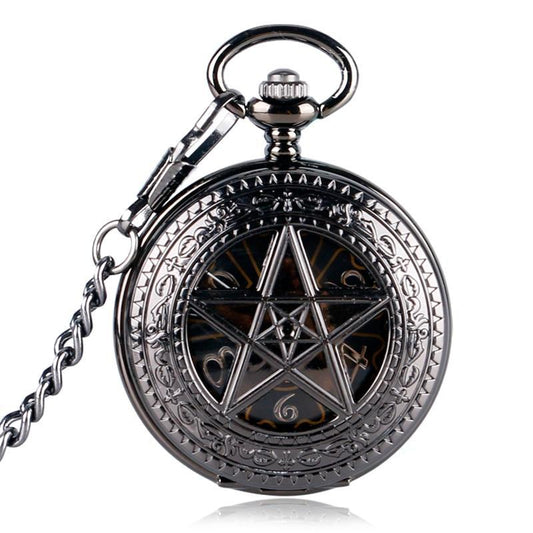 Steampunk Mechanical Full Hunter Pocket Watch - Black Star - Pocket Watch Net