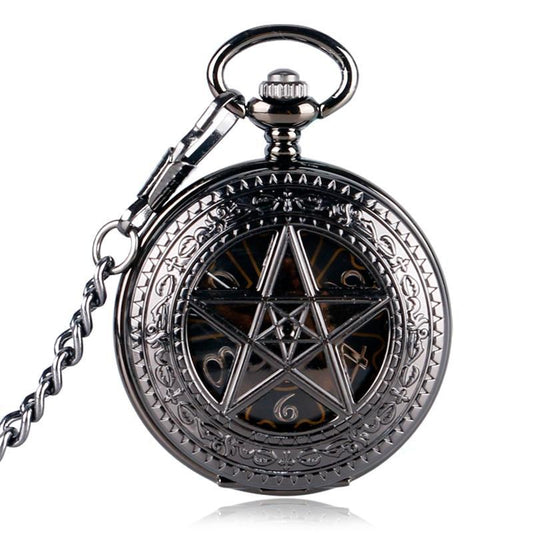 Steampunk Mechanical Full Hunter Pocket Watch - Black Star