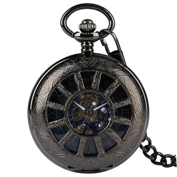 Steampunk Mechanical Half Hunter Pocket Watch - Black Wheel