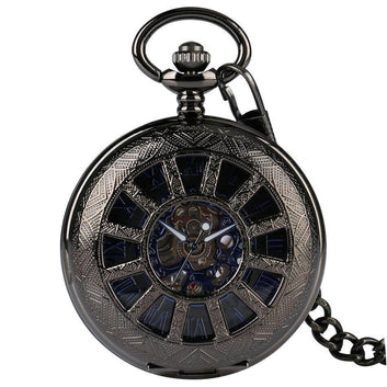 Steampunk Mechanical Half Hunter Pocket Watch - Black Wheel - Pocket Watch Net