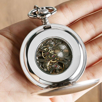 Vintage Mechanical Double Hunter Pocket Watch - Silver Butterfly