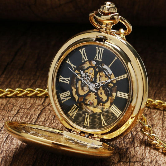 Vintage Steampunk Mechanical Full Hunter Pocket Watch- Golden Spot - Pocket Watch Net