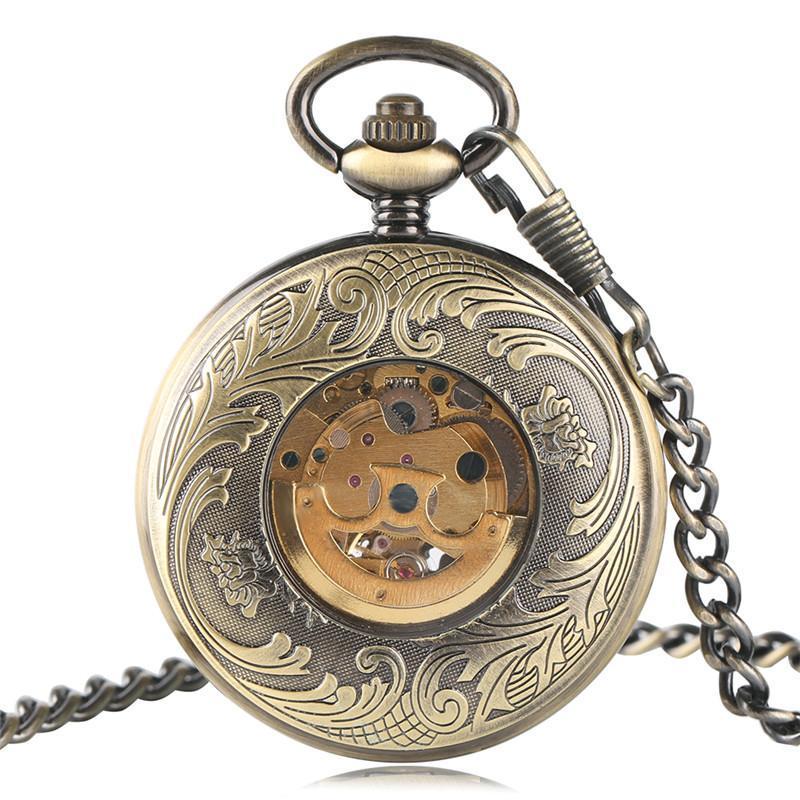 Women's Bronze Automatic Pocket Watch - Birds and Flowers - Pocket Watch Net