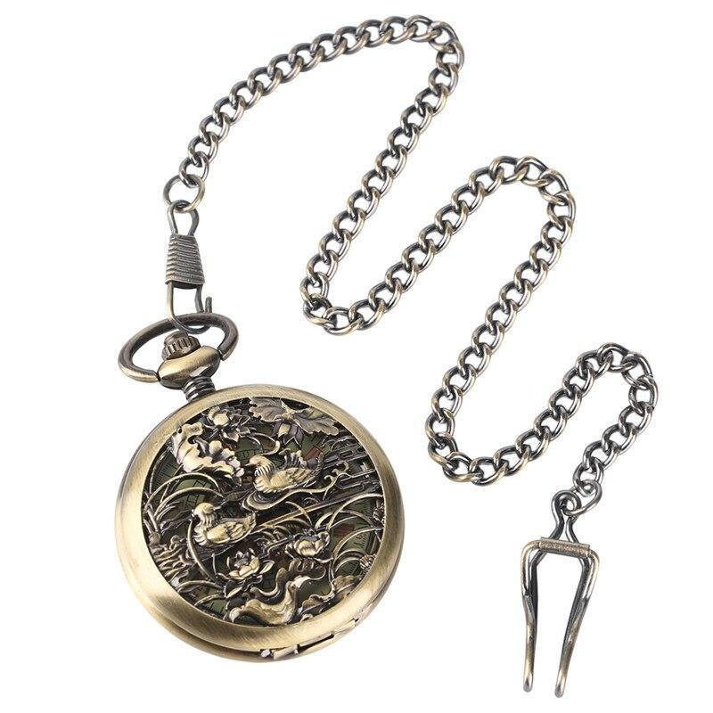 Women's Bronze Automatic Pocket Watch - Birds and Flowers - Pocket Watch Net