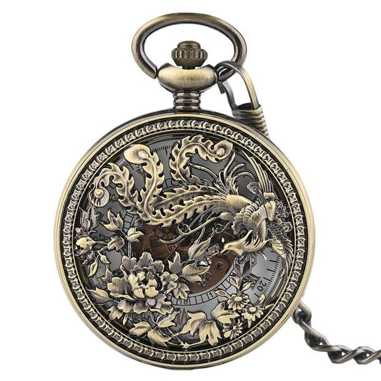Women's Bronze Automatic Pocket Watch - Blooming Peacock
