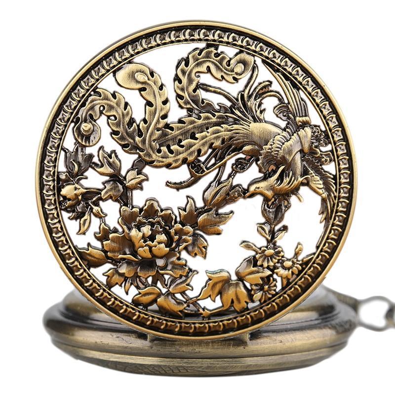 Women's Bronze Automatic Pocket Watch - Blooming Peacock - Pocket Watch Net
