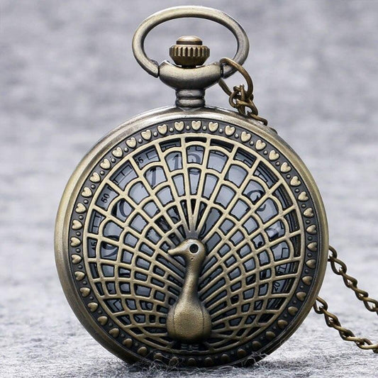Women's Bronze Quartz Full Hunter Pocket Watch -  Peacock - Pocket Watch Net