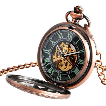 Women's Half Hunter Automatic Pocket Watch - Copper Sunlight - Pocket Watch Net