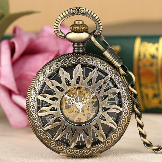 Women's Mechanical Half Hunter Pocket Watch - Bronze Sun