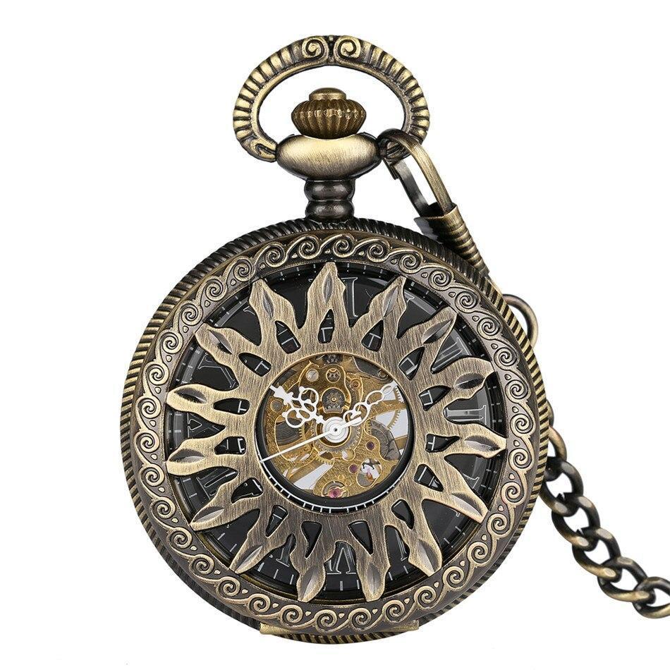 Women's Mechanical Half Hunter Pocket Watch - Bronze Sun - Pocket Watch Net