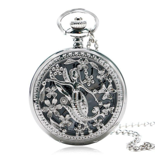 Women's Silver Quartz Pocket Watch - Siren - Pocket Watch Net